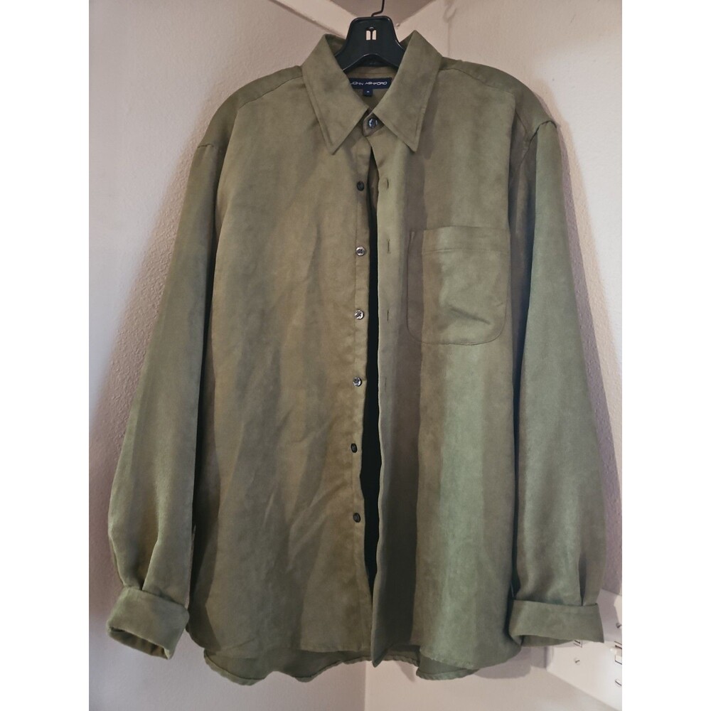John Ashford Dark Olive Drab Green Suede Dress Shirt Size Medium